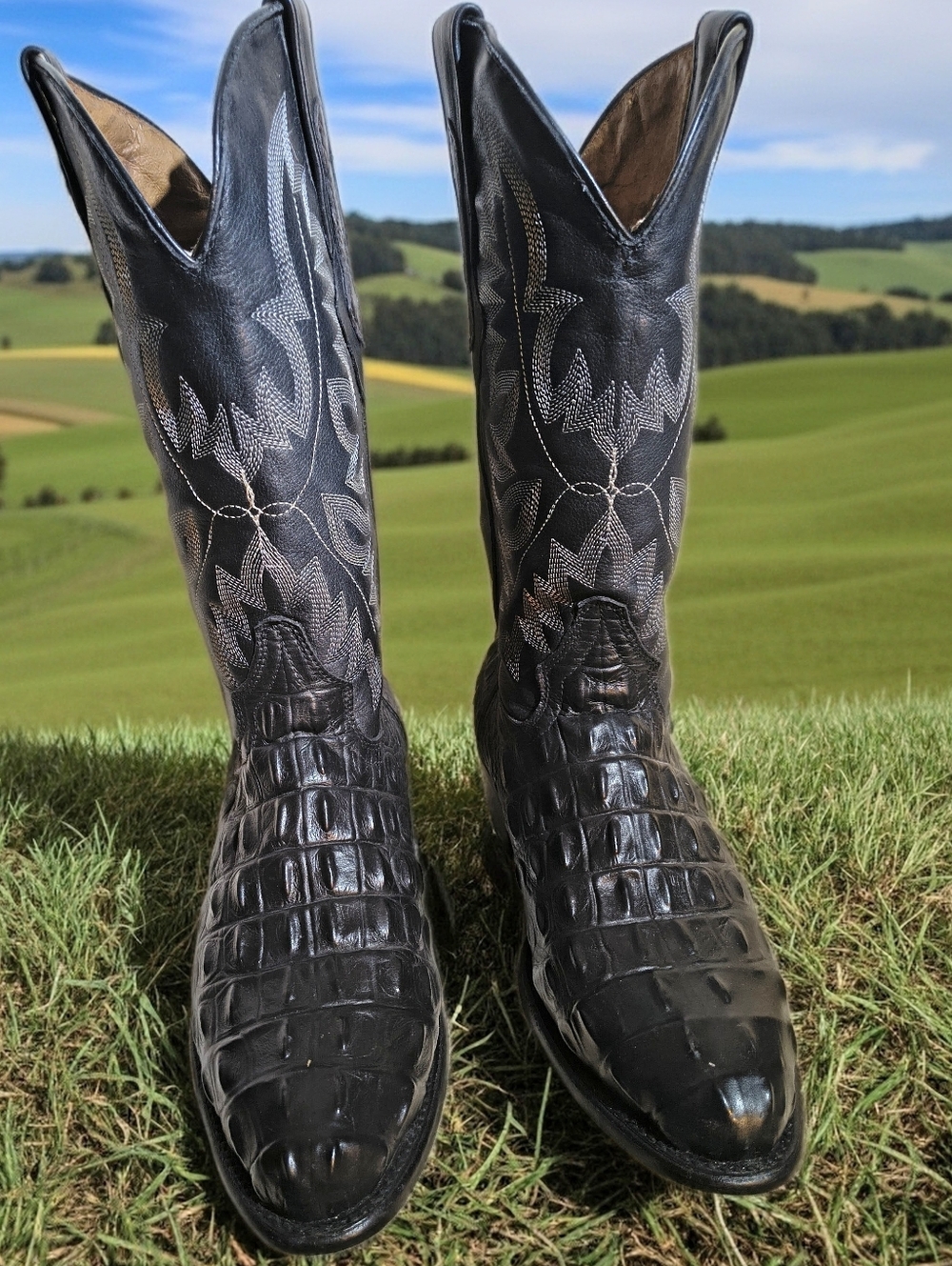 Men's El Presidente Gold Collection Black Caiman Western Boots 8.5 Light Wear